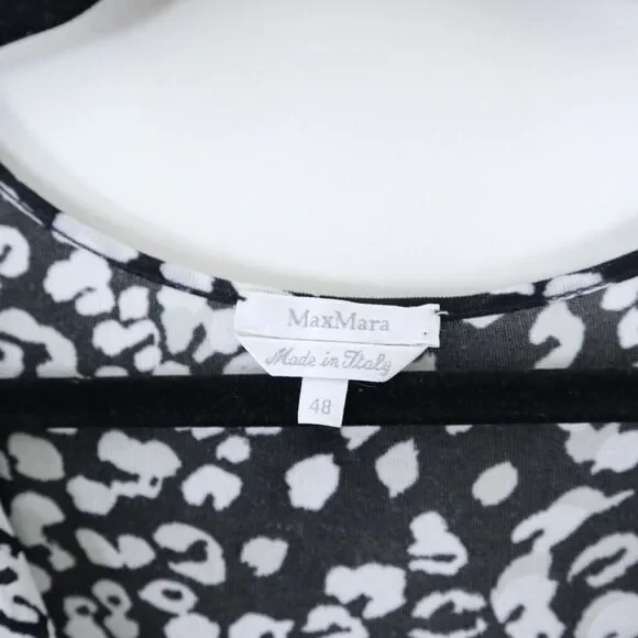 Max Mara IT 42 US 8 Soft Jersey Knit Tie Waist V Neck Dress Black Leopard Print - Picture 3 of 10